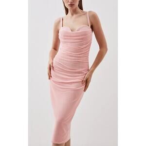 Karen Millen 'Petite' Pink Bandage Figure Form Knit Organza Frill Midaxi Dress